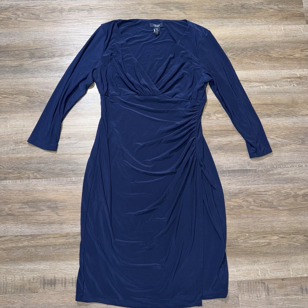 Chaps Dress Womens L Navy Blue Crafted from Stretch Jersey Flattering Neckline